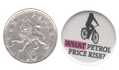 A button badge is the size of a button or a 10p coin